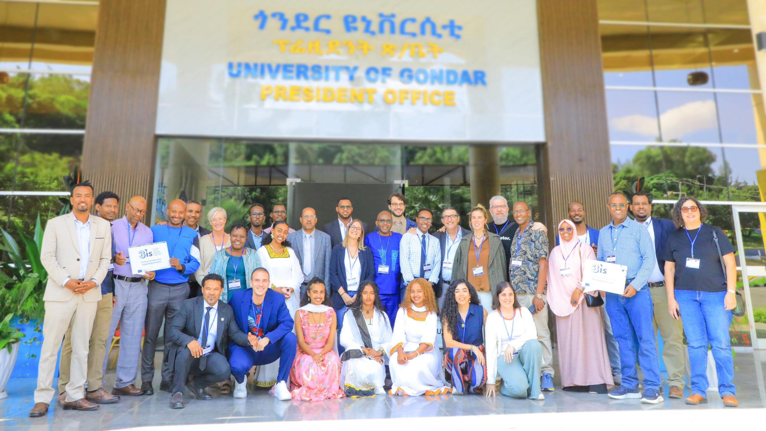 Large group of people posing for a group photo during the 3is Project Closing Event in Gondar, Ethiopia.