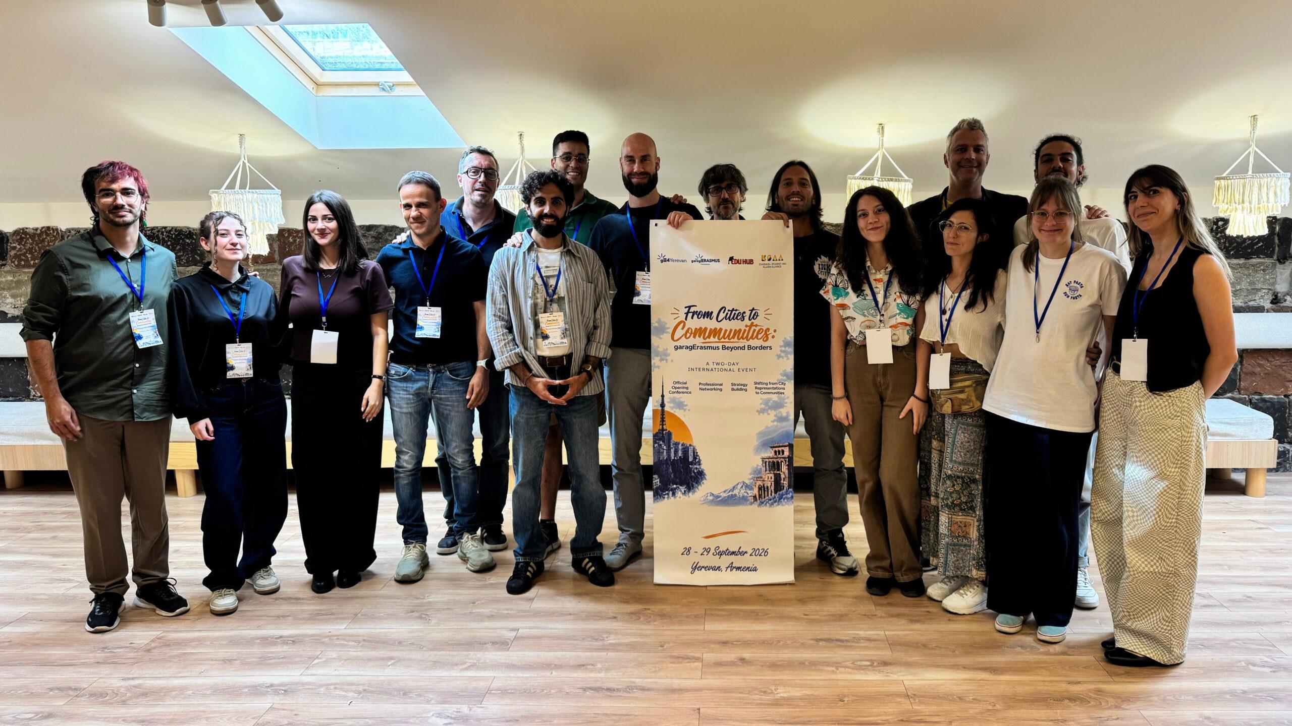 Group pictures of the participants during the From Cities to Communities: garagErasmus Beyond Borders” event in Yerevan.
