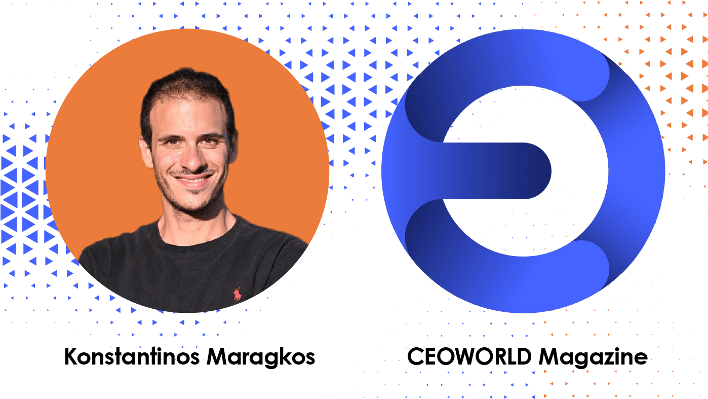 Portrait of Konstantinos Maragkos alongside CEOWORLD Magazine logo on a patterned background.
